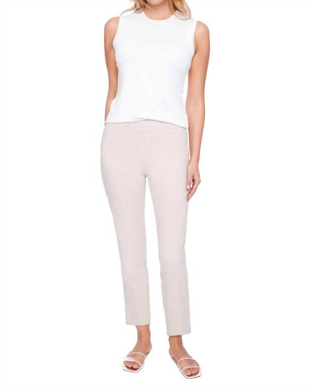 NEW UP! linen effect techno ankle pants in sand